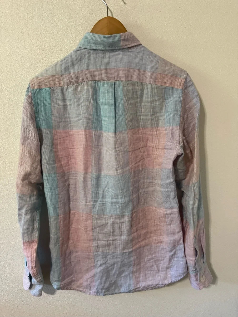 J Crew Baird McNutt Irish Linen Pastel Glen Plaid Button Down Shirt-XS Slim Fit